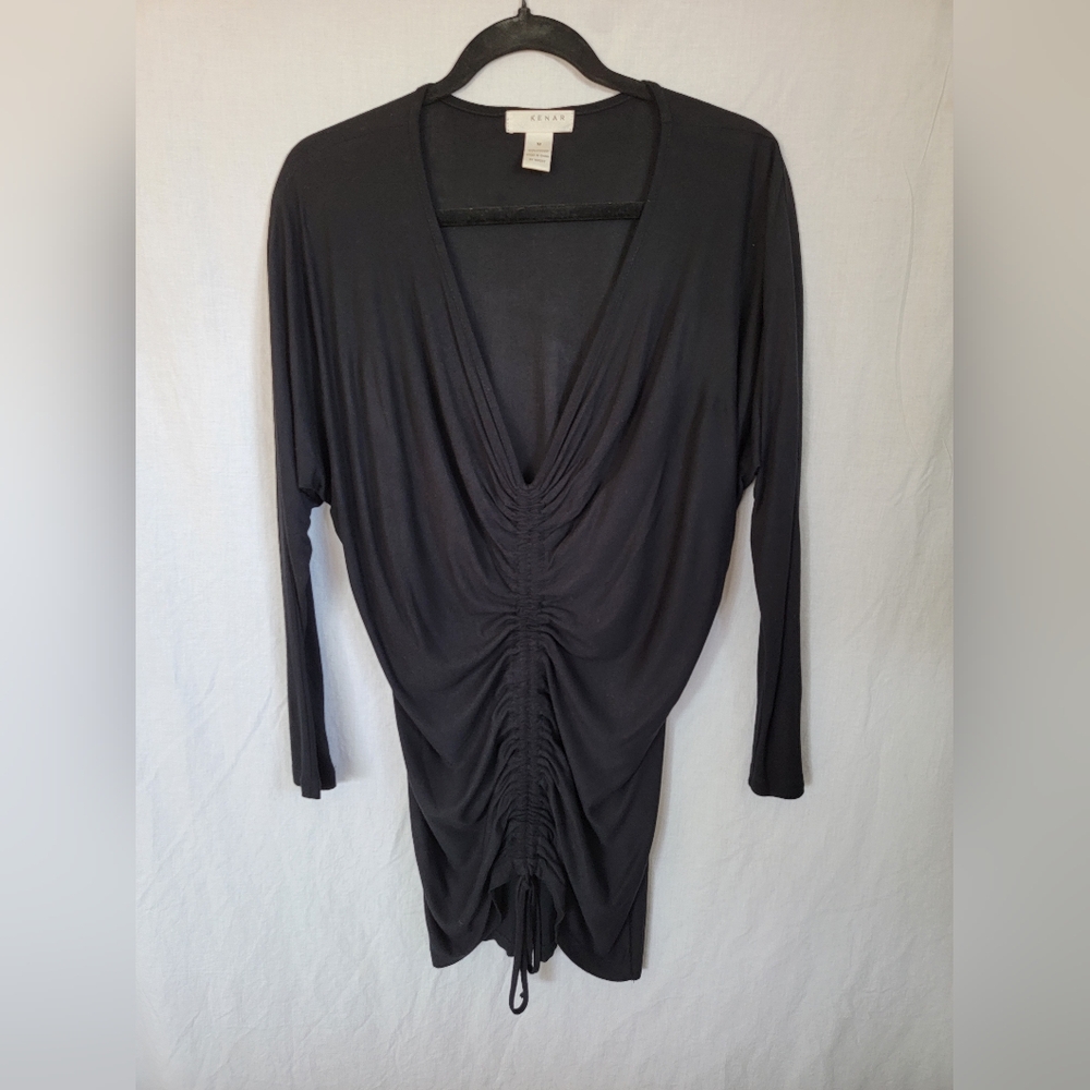 KENAR Black vneck Long Sleeve blouse cinched in the front Size Medium
